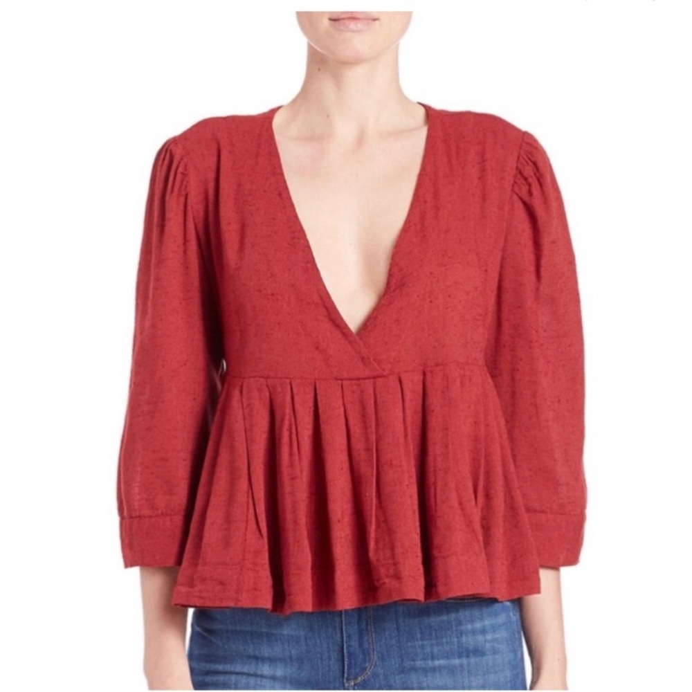 Free People Plunging Surplice Peplum Top L